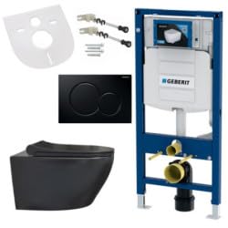 GEBERIT Tiefspül-WC GEBERIT-AL6613-SET, Spülrandloses Hänge-WC Komplettset mit Softclose-Deckel, Schwarz matt