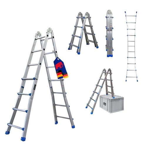 PROREGAL Apollo 3-in-1 Aluminiumleiter, multifunktionale Treppenleiter bis 4m Höhe, Traglast 150kg, silber, klappbar und teleskopierbar