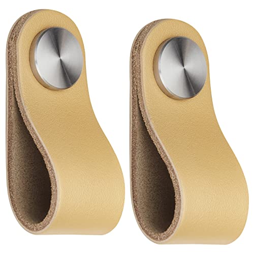 SO-TECH® Möbelgriff OSTERNAS, Ledergriff Designgriff aus echtem Rindsleder & Edelstahl, 2 Stück, Farbe: helles Khaki