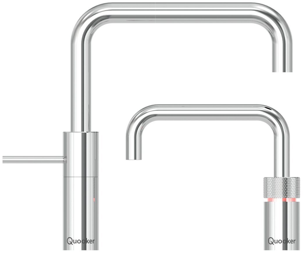 QUOOKER Nordic Square Twintaps Küchenarmatur mit COMBI Reservoir, verchromt glänzend, inkl. 7 Jahre Garantie, höhenverstellbarer Kochend-Wasserhahn, 7 Liter Inhalt