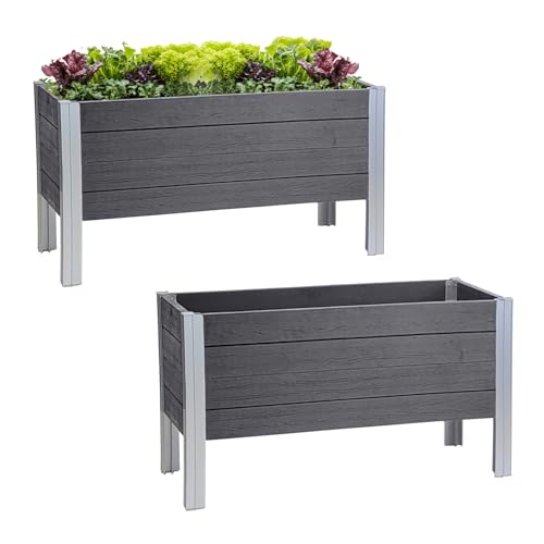 TRUTZHOLM Hochbeet 98 x 40 x 59 cm, witterungsbeständiger Pflanzkasten in grau, 100 Liter, robust in Holzoptik