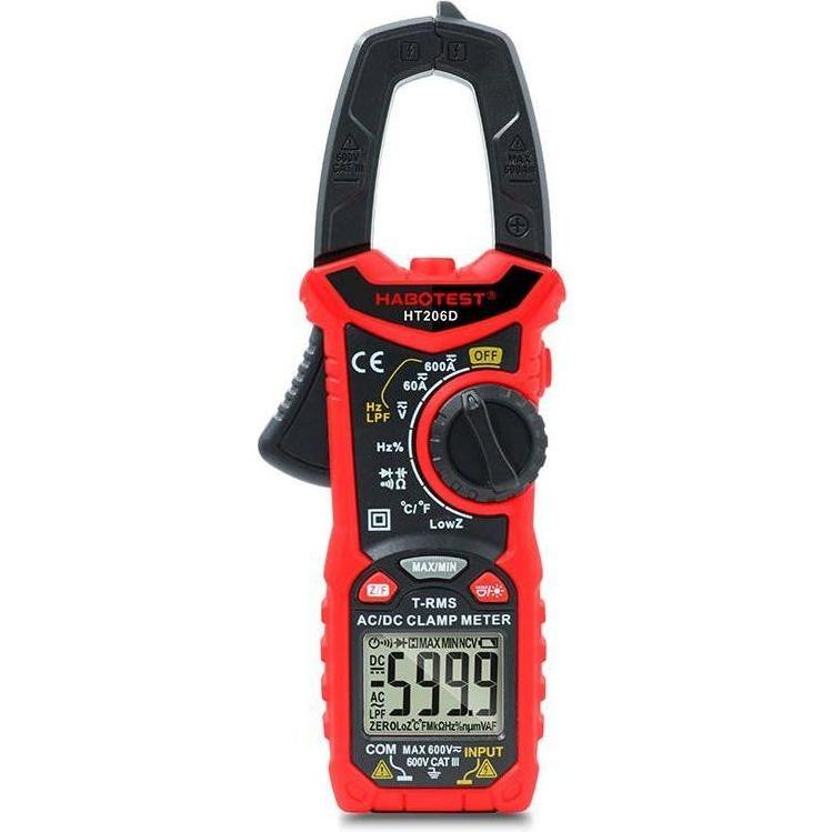 Habotest HT206D, True RMS Digital Clamp Meter mit NCV, LPF, hintergrundbeleuchtetem LCD-Display und Taschenlampe