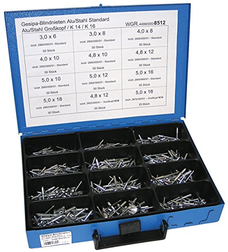 Dresselhaus Sortimente Gesipa Blindnieten Alu/Stahl Flachrundkopf Standard mit Großkopf, 1 Stück, 0/4499/000/8512/06