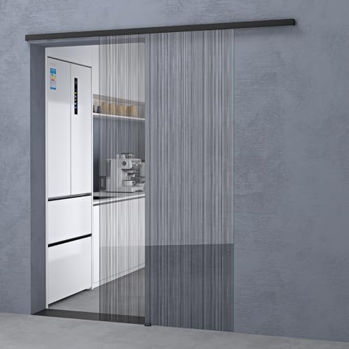 doporro Glasschiebetür Komplettset Softclose 90 x 205 cm, 8mm ESG-Sicherheitsglas Schwarz gebürstet mit Sicherheitsfolie und Quadratgriff Muranino-001