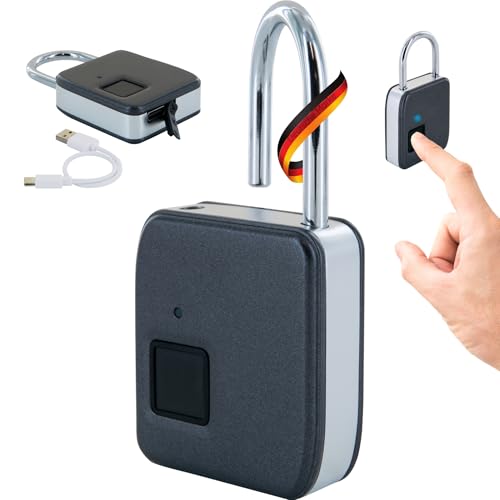 SCHWAIGER 715941 Fingerabdruck Schloss, Elektronisches Bügelschloss, wasserdicht, zinklegiert, USB-C aufladbar, inkl. USB-C-Kabel