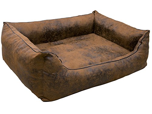 CopcoPet - Orthopädisches Hundebett Emma in Wildlederoptik mit erhöhten Rändern (70 x 55 cm | Antik Braun)