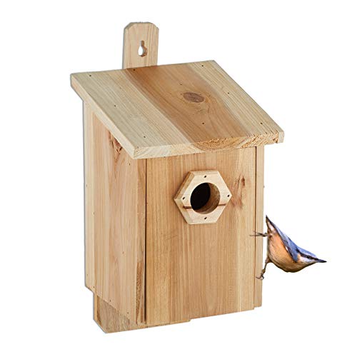 Relaxdays Nistkasten für Vögel, 32 mm Einflugloch, Vogelhaus zum Aufhängen, unbehandeltes Holz, HBT: 32x16x17 cm, Natur, 32 mm flugloch