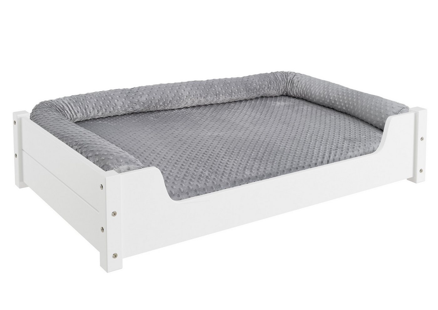 ERST-HOLZ Tierbett Hundebett für große Hunde 100x60 Kiefer weiß, kuscheliges Hundebett mit Rollrost und waschbarem Bezug