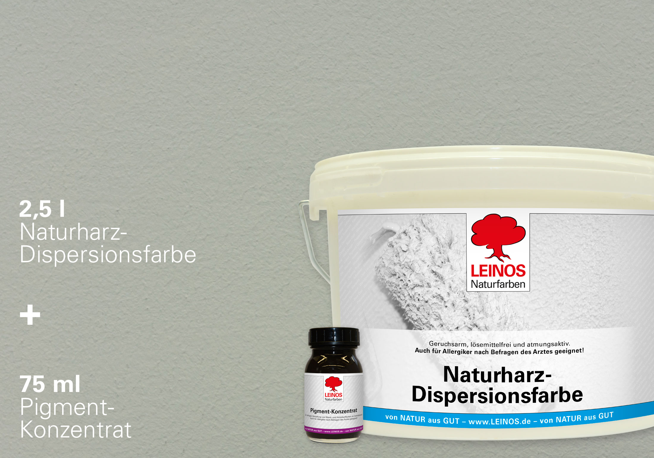 LEINOS Set Wandfarbe - Naturharz-Dispersionsfarbe 660 + Pigment-Konzentrat 668 2.5l mit 75ml (3%) Pigment-Konzentrat, Ebenholz-Schwarz 320