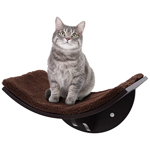 Pawhut Katzenliege Katzen Wandliege Katzenbett Katzenregal Wandmontage Plüschauflage MDF Braun 41 x 28 x 21 cm