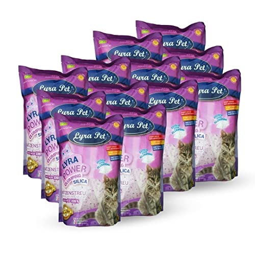 Lyra Pet® | 12 x 5 L = 60 L Lyra Power Clumping Silica Silikat Katzenstreu | Stark Klumpend | Saubere Wohnung | Neutralisiert den Geruch | Staubfrei | Sparsam im Gebrauch | Nachfüllen statt Neufüllen