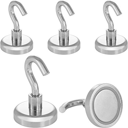 Poppstar 5 Stück Magnethaken extra stark Haftkraft 36 kg, Durchmesser 32mm Neodym Haken-Magnete