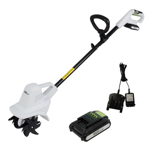 TRUTZHOLM Akku Bodenhacke 20V 2Ah, 19 cm Arbeitsbreite, 24 Klingen, weiß mit grünen Designdetails, inkl. Akku und Ladegerät