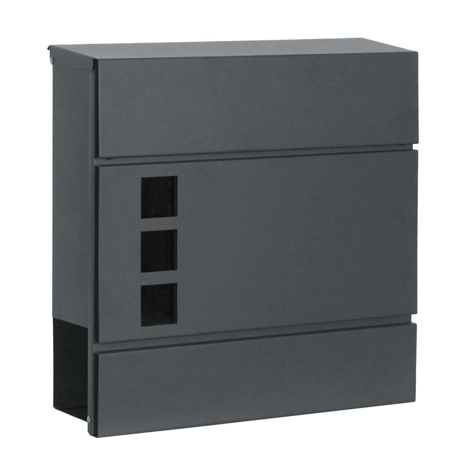 Karat Briefkasten Jules, Wandbriefkasten aus verzinktem Stahl mit Zeitungsfach und Sichtfenstern, anthrazit