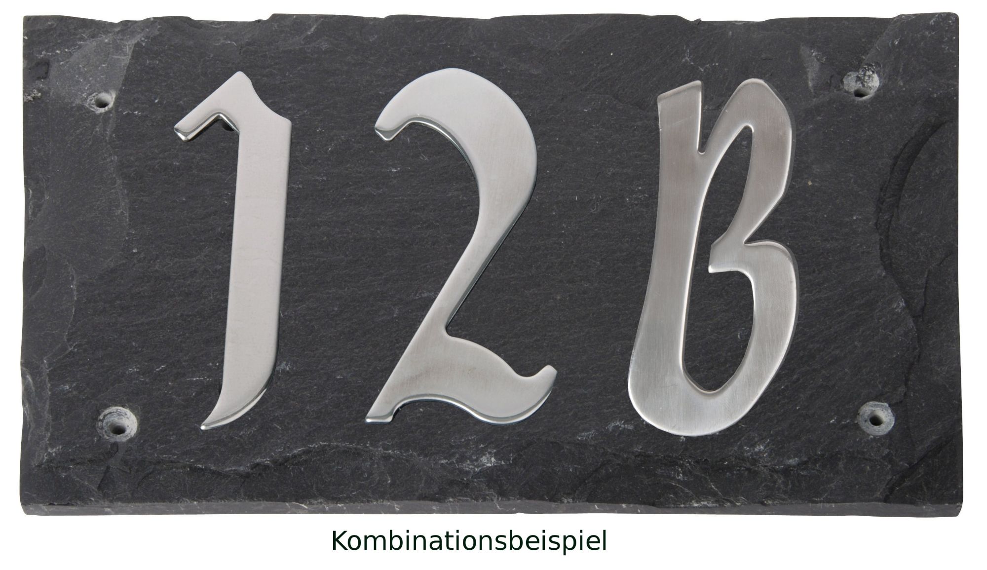 Esschert Design Hausnummer 74B aus Edelstahl auf Schieferplatte (25 cm x 15 cm), Schriftbild Kreide