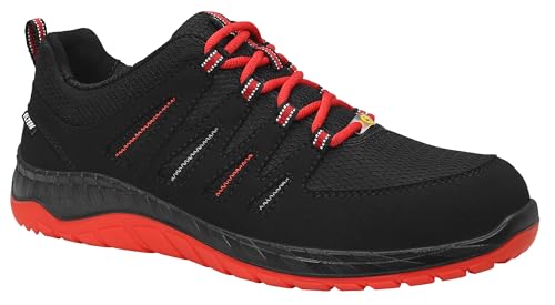 Elten Maddox Black Red LOW O2, Sicherheitsschuhe in Schwarz/Rot mit rutschfester Sohle und ESD-Funktion, Größe 42