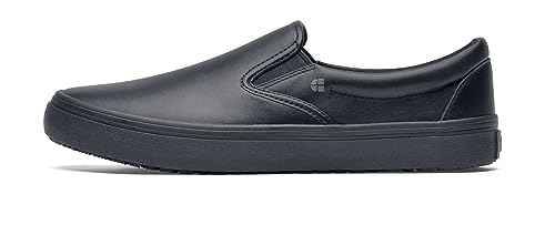 Shoes For Crews MERLIN Slip On, Leder Slipper für Arbeit und Freizeit, schwarz, wasserbeständig, rutschfest, mit herausnehmbarer Innensohle