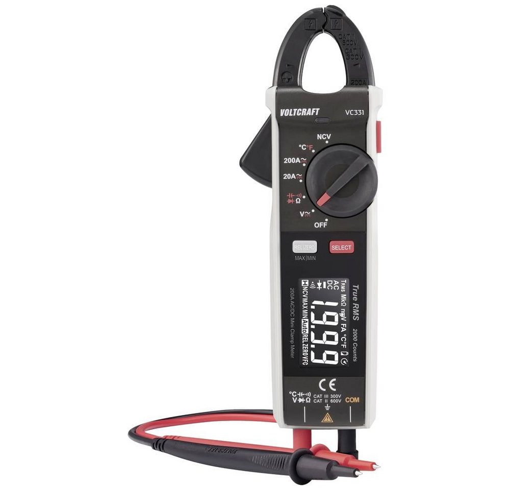 VOLTCRAFT Multimeter VC331 Stromzange AC/DC, ergonomisch geformtes Gehäuse, vielseitige Messfunktionen, kontrastreiches Display