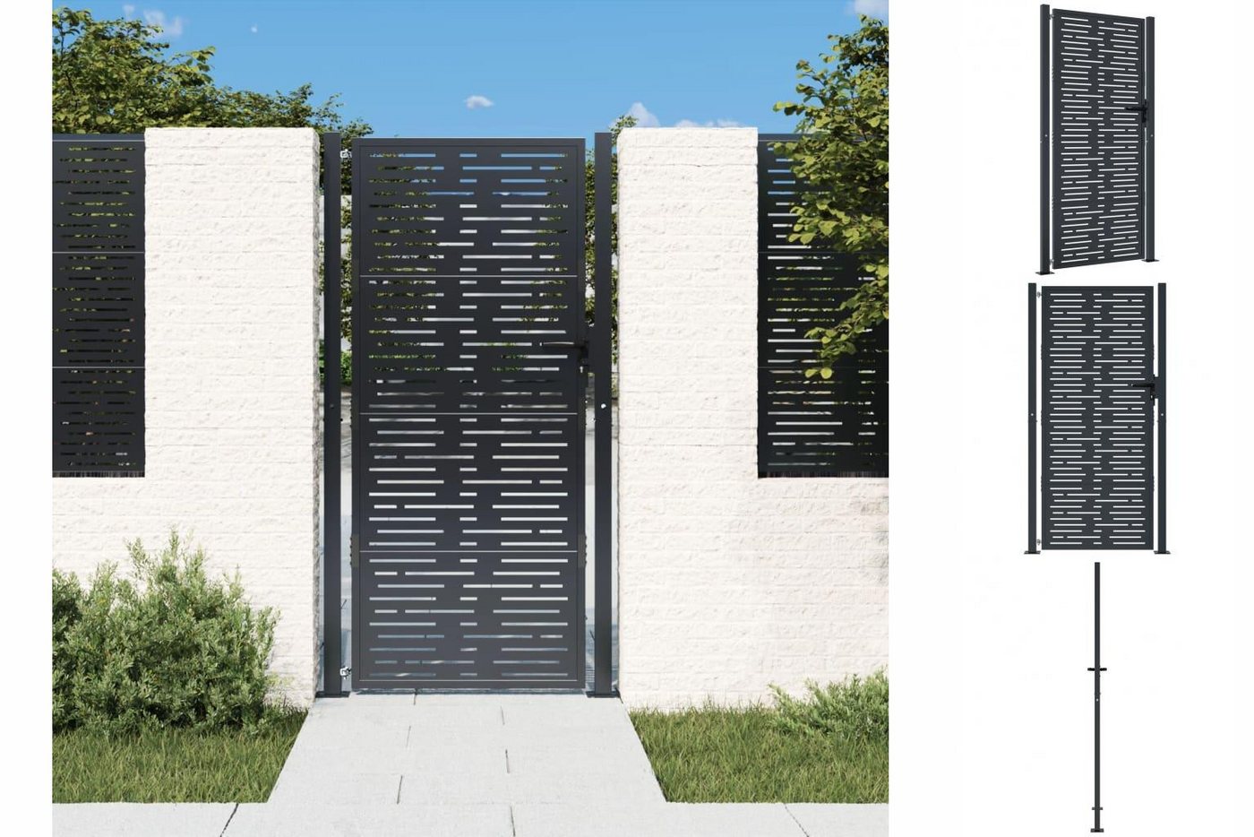 vidaXL Gartentor Anthrazit 105x180 cm Stahl Quadratisches Design Abschließbar