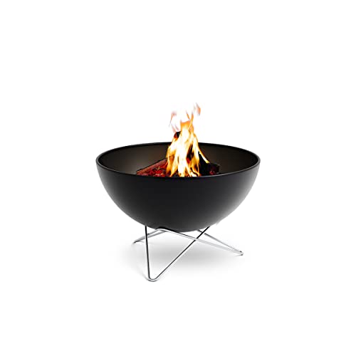 höfats Bowl 57 Feuerschale mit Edelstahl Sternfuß - raucharme Verbrennung - Feuerstelle mit Plancha Grillplatte und Grillrost nutzbar - kippbarer Feuerkorb, schwarz, Ø 57 cm