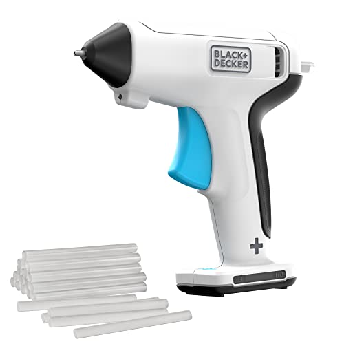 Black+Decker 3.6V Akku-Heißklebepistole BCGL115 (kabellos, für Bastel-, Deko- & Reparaturarbeiten, selbststehend, automatische Abschaltung, mit integriertem LED-Licht, inkl. USB-C Kabel & Klebestifte)