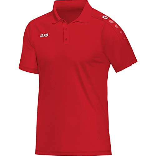 JAKO Herren Polo Classico, rot, M, Polokragen mit Knopfleiste und Kontrastpiping