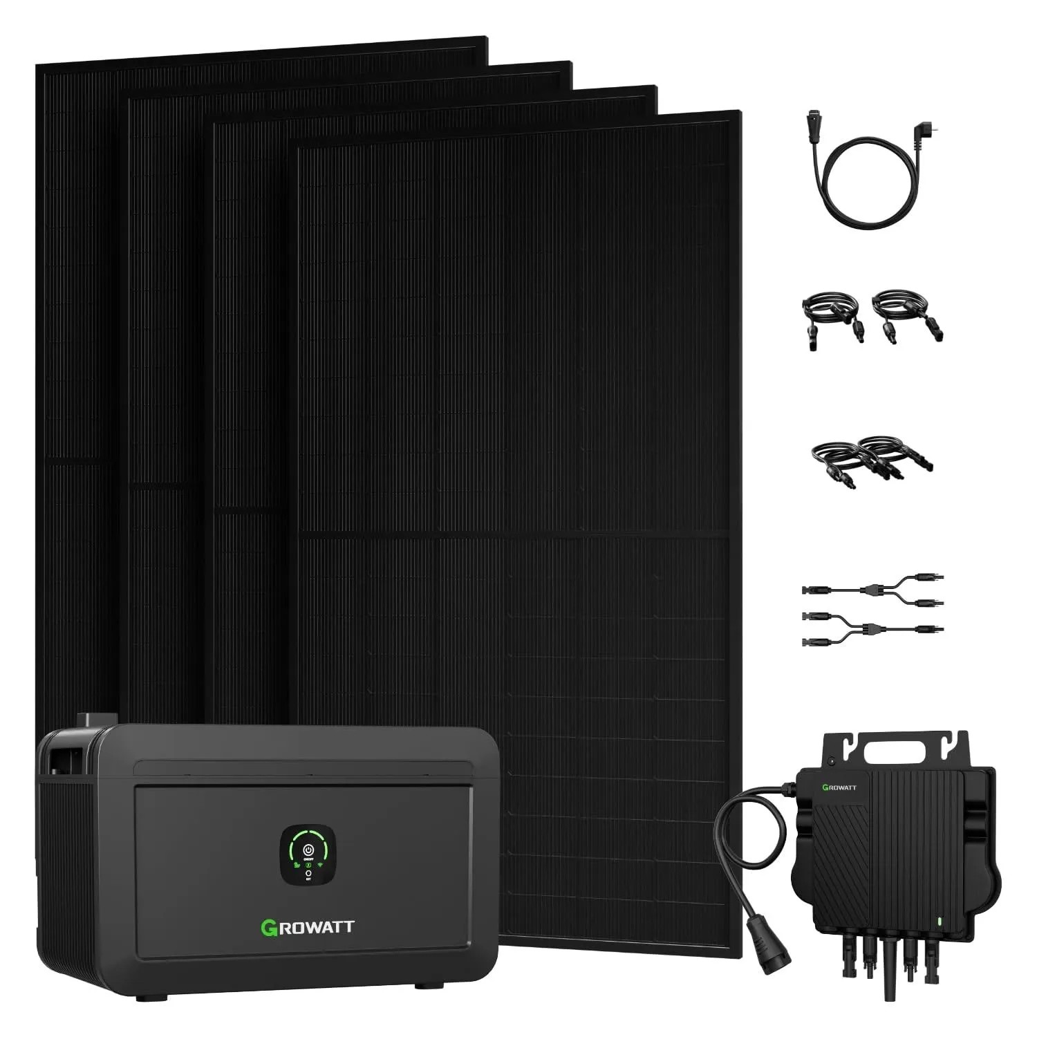 Growatt NOAH 2000, LiFePO4 Speicher 2048Wh mit NEO 800M-X und 4 JA Solar 500Wp Glass-Glass Modulen Full Black, 0% MwSt