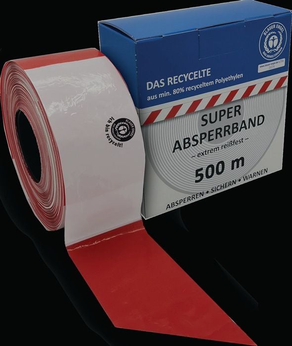 KELMAPLAST Absperrband L.500m B.80mm rot/weiß geblockt, extrem reißfest, umweltfreundlich im Spenderkarton