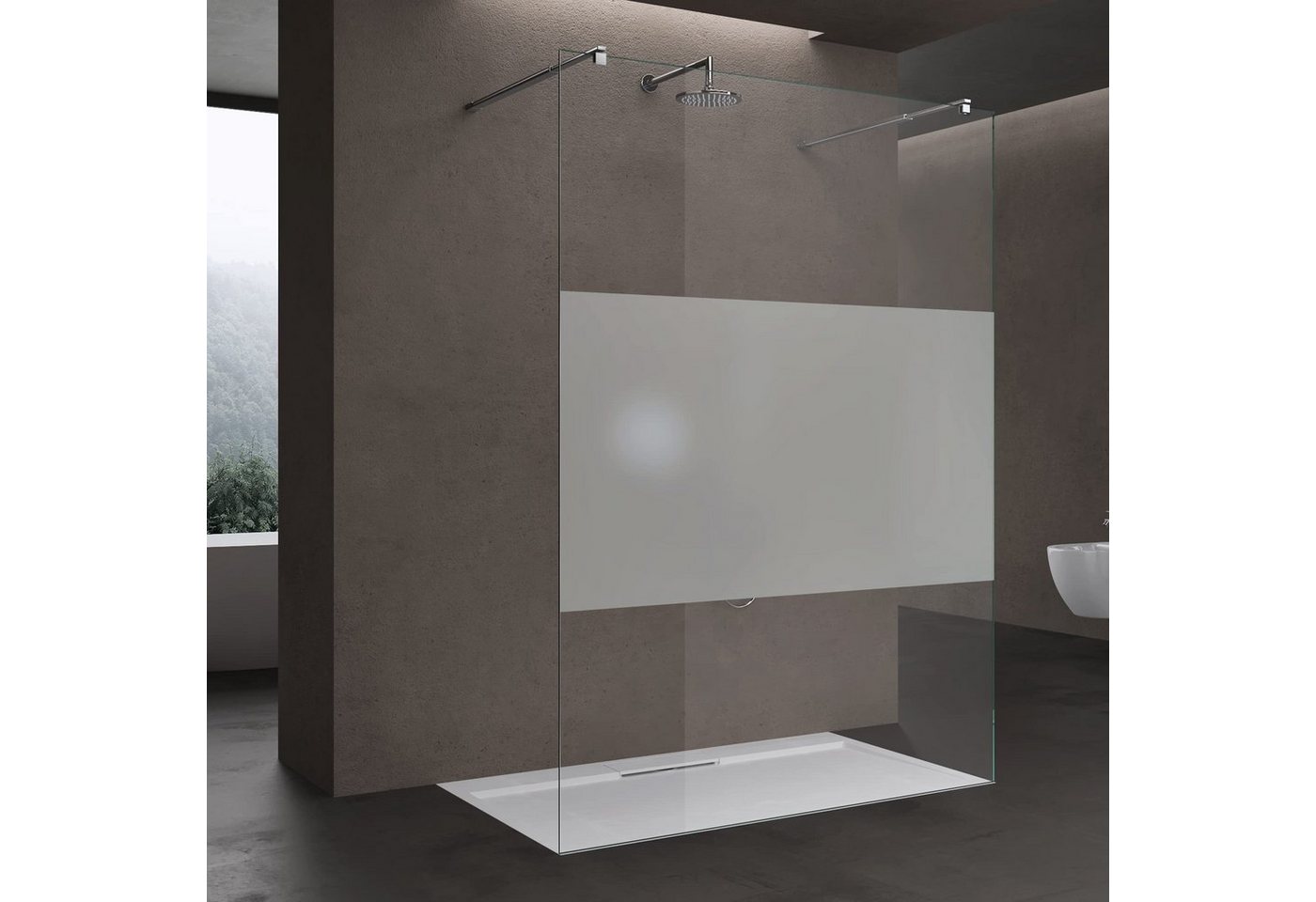 doporro Walk-in-Dusche Duschwand Bremen mit Doppel-Stabilisator, Einscheibensicherheitsglas, chrom