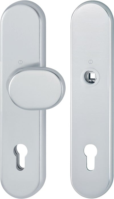 Hoppe, Türgriff + Fenstergriff, Schutzgarnitur 86G/3331/3310 Alu.F2 72mm 37-47mm HOPPE, Objekt-Garnitur nach DIN 18257 ES1, zertifiziert, Klasse 3, Stahl/Aluminium, verdeckte Befestigung, 54mm x 250mm, ohne Zylinderabdeckung, 12mm, Aluminium-Finish