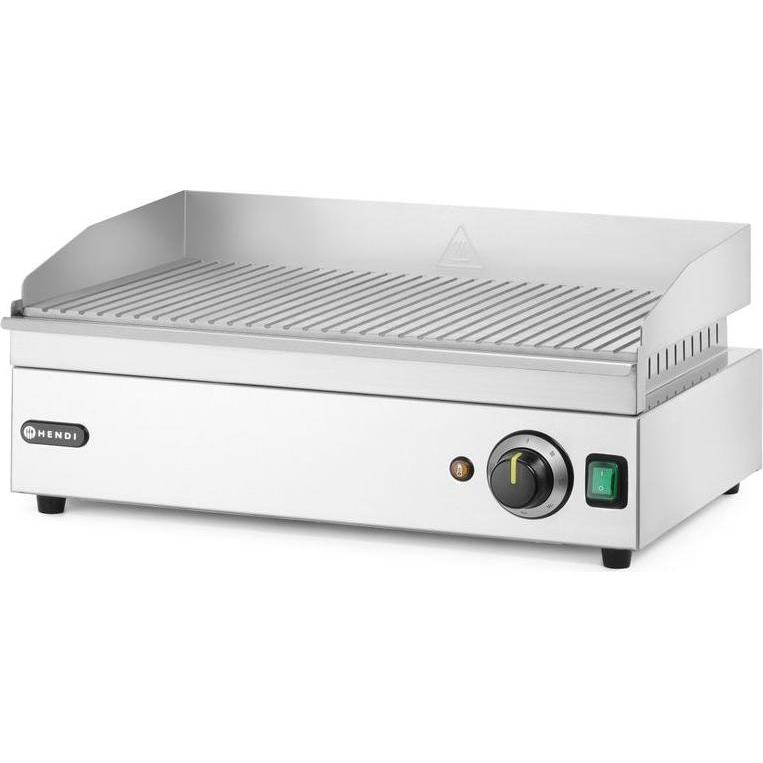 Hendi Elektrogrill Grillplatte gerillt Kitchen Line, 2.40 kW, Edelstahl, temperaturregelbar bis 300 °C, mit abnehmbarer Tropfschale und Überhitzungsschutz