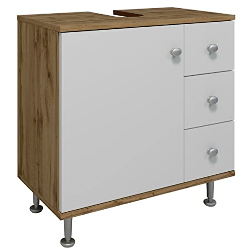 VCM Holz Badmöbel Badunterschrank Waschbeckenunterschrank Schublade Nilosi M Honig-Eiche/Weiß