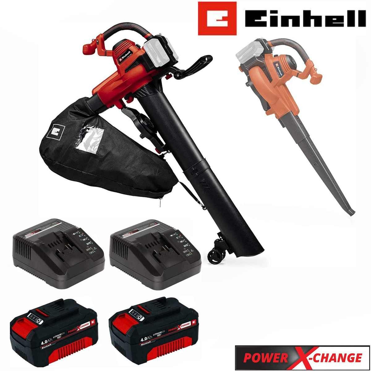 Einhell Akku-Laubbläser Laubsauger / Bläser GE-CL 36/230 Li E- 18V 2 x 4.0 Ah 2 x Ladegerät, Mitglied der Power X-Change Familie, 2x18V Batterie, inkl. breitem Saugrohr und schmalem Blasrohr, Turboschalter, ergonomischer Handgriff, 45l Fangsack, Luftgeschwindigkeit 230 Km/h, grün