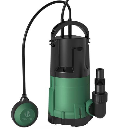 VOUNOT 3-in-1 Tauchpumpe mit Schwimmerschalter, Schmutzwasserpumpe Flachsaugend, 13500 l/h, Förderhöhe max 7.5 m, Eintauchtiefe max. 7 m, Verstellbar für Schmutz- & Klarwasser, 10 m Anschlusskabel, PPGF 30 - Robust und effizient - VOUNOT Tauchpumpe