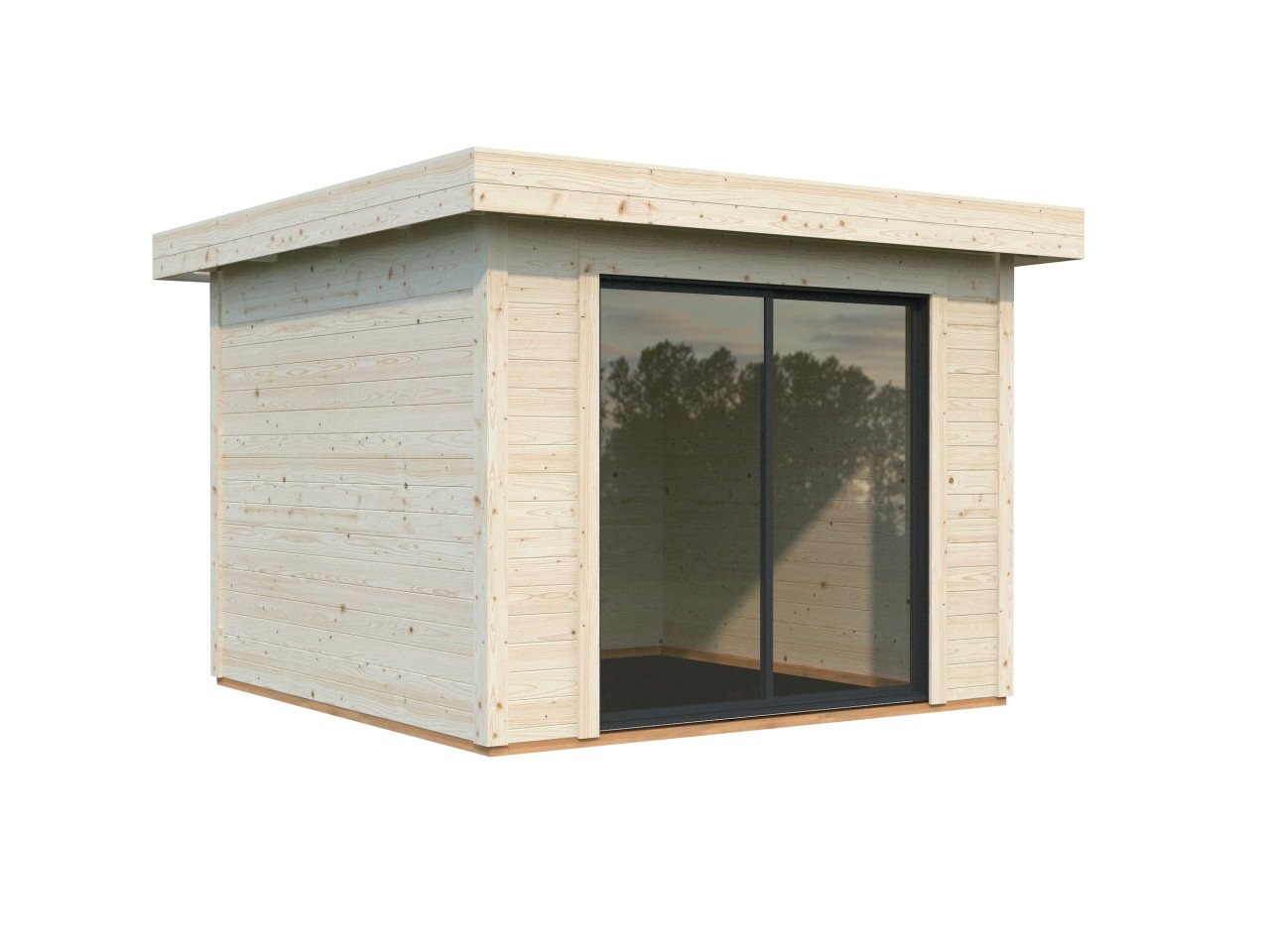 Palmako Gartenhaus Lydia 285 x 291 cm Schiebetüren naturbelassen, modernes Design mit Panorama Alu-Schiebetürelement