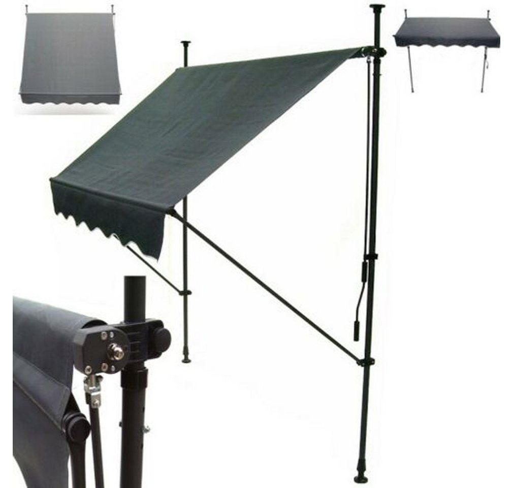 Apex Klemmmarkise 350cm Balkonmarkise Sonnenschutz, Teleskopstangen, Klemmbefestigung, beige