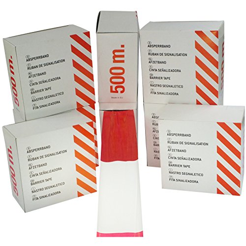 Folien-Absperrband 500m x 80mm rot-weiß geblockt, Abrollbox