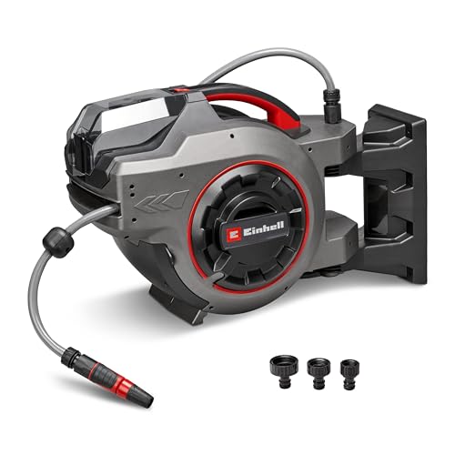 Einhell Schlauchtrommel GE-HR 18/30-1 Li-Solo, 30 m automatischer Gartenschlauch, ohne Akku und Ladegerät, UV-beständig, mit Wandhalterung
