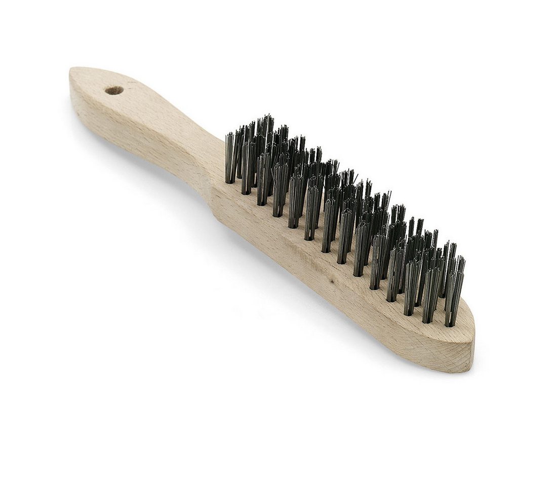 Nölle Handdrahtbürste Stahl glatt 6 Reihen, robuste Drahtborsten mit ergonomischem Holzgriff