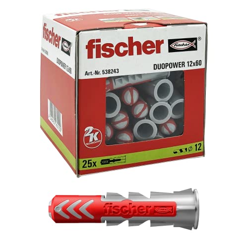 fischer DUOPOWER 12 x 60, Universaldübel, leistungsstarker 2-Komponenten-Dübel, Kunststoffdübel zur Befestigung in Beton, Ziegeln, Stein uvm., ohne Schrauben, 25 Stück