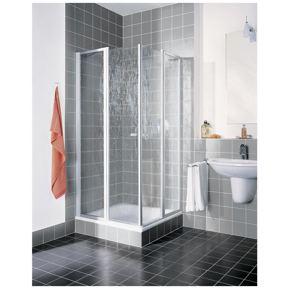 Kermi Nova 2000 ESR Eckeinstieg 2-teilig, Pendeltüren mit Festfeldern, Halbteil rechts, Kunststoffglas Kerolan Fontana, verstellbar, made in Germany