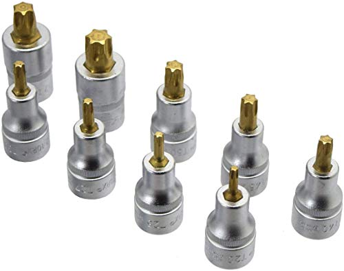Hazet Schraubendreher-Steckschlüsseleinsatzsatz 1/2 Zoll, Torx T20-T60, TiN beschichtet, 9-teilig, Kunststoff-Kasten 165-S, Made in Germany