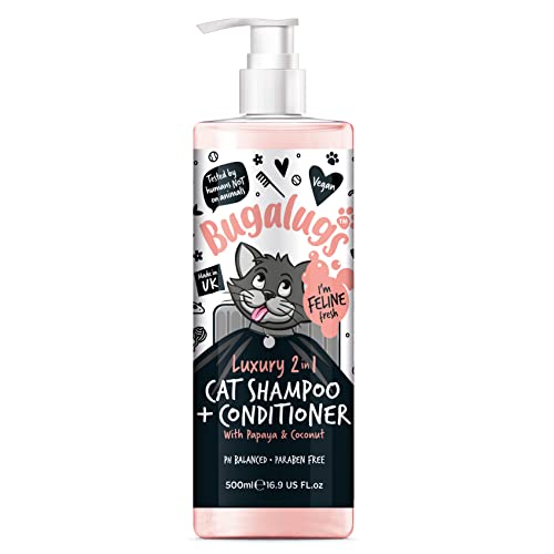 Bugalugs 2in1 Katzenshampoo + Conditioner, 500 ml, pH-neutral, mit Papaya und Kokosnuss, Lake District