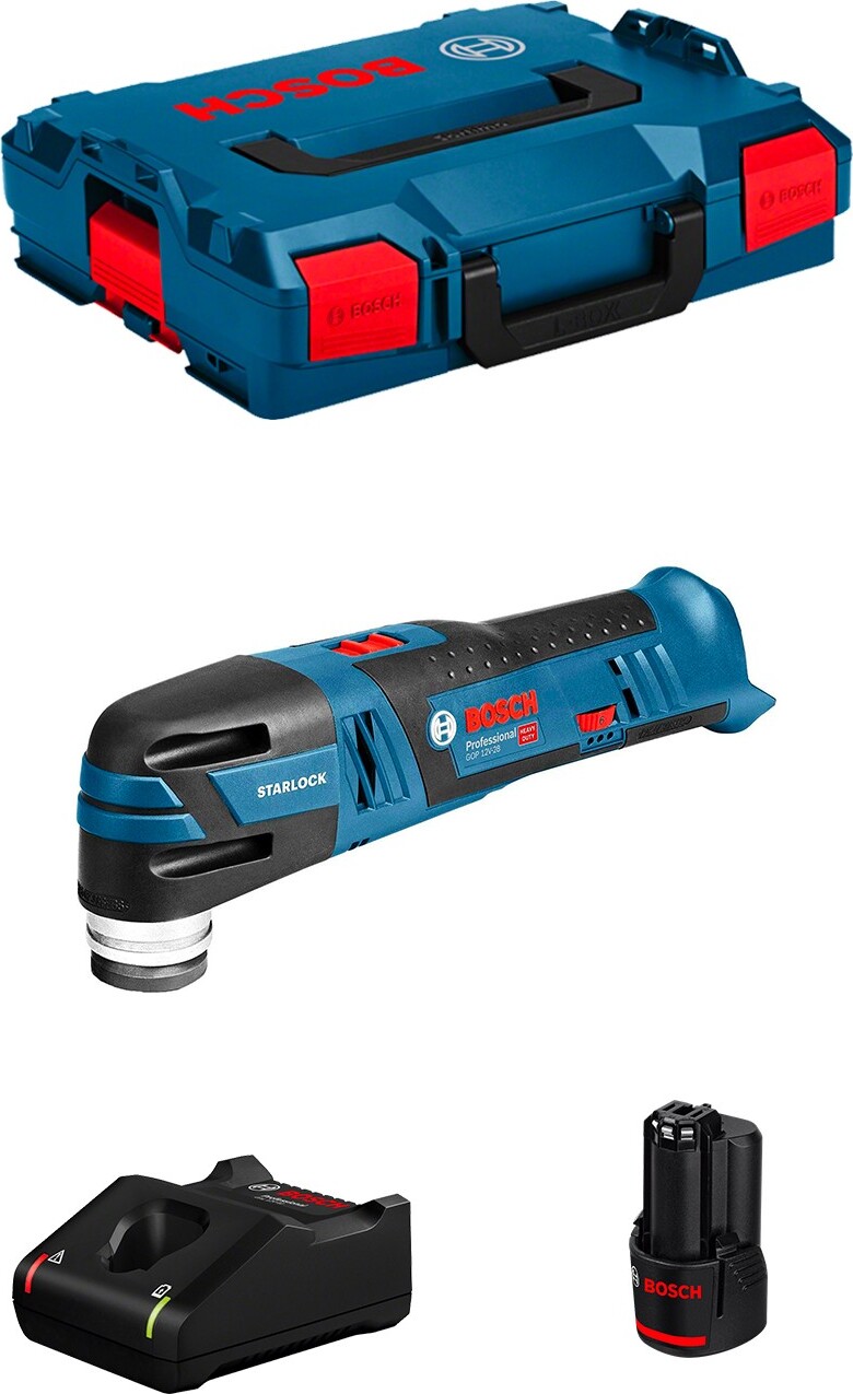 Bosch Multi-Cutter GOP 12V-28, kabelloser Multifunktionswerkzeug mit 3,0 Ah Akku, BRUSHLESS-Motor und L-Boxx 102