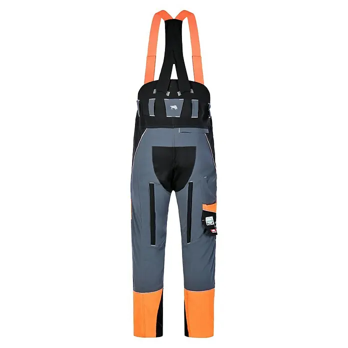 Bullstar Schnittschutzhose Proximo mit Hosenträger, Herren Größe 56, wasserabweisend, orange/schwarz, mit Easy-Long-Funktion und Reißverschlusstaschen