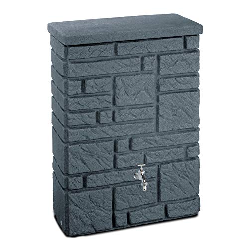 PROSPERPLAST Regentonne Maurano 300 Liter anthrazit, UV- und witterungsbeständig, kindersicherer Deckel, Grau