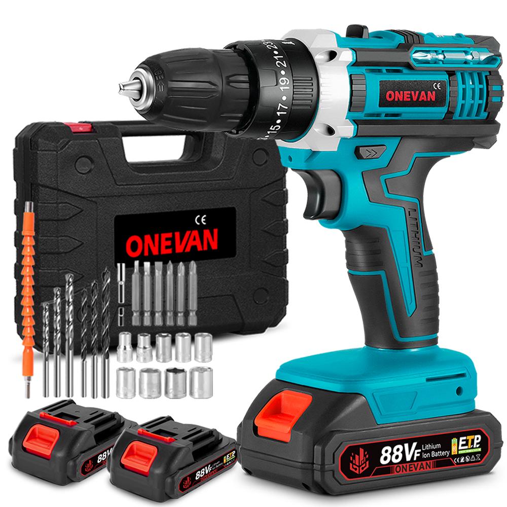 ONEVAN Akku-Bohrschrauber 21V mit 25+1 Drehmomentstufen, 2x 1500mAh Akkus, 10mm Bohrfutter, 24 Zubehörteile und Tragetasche