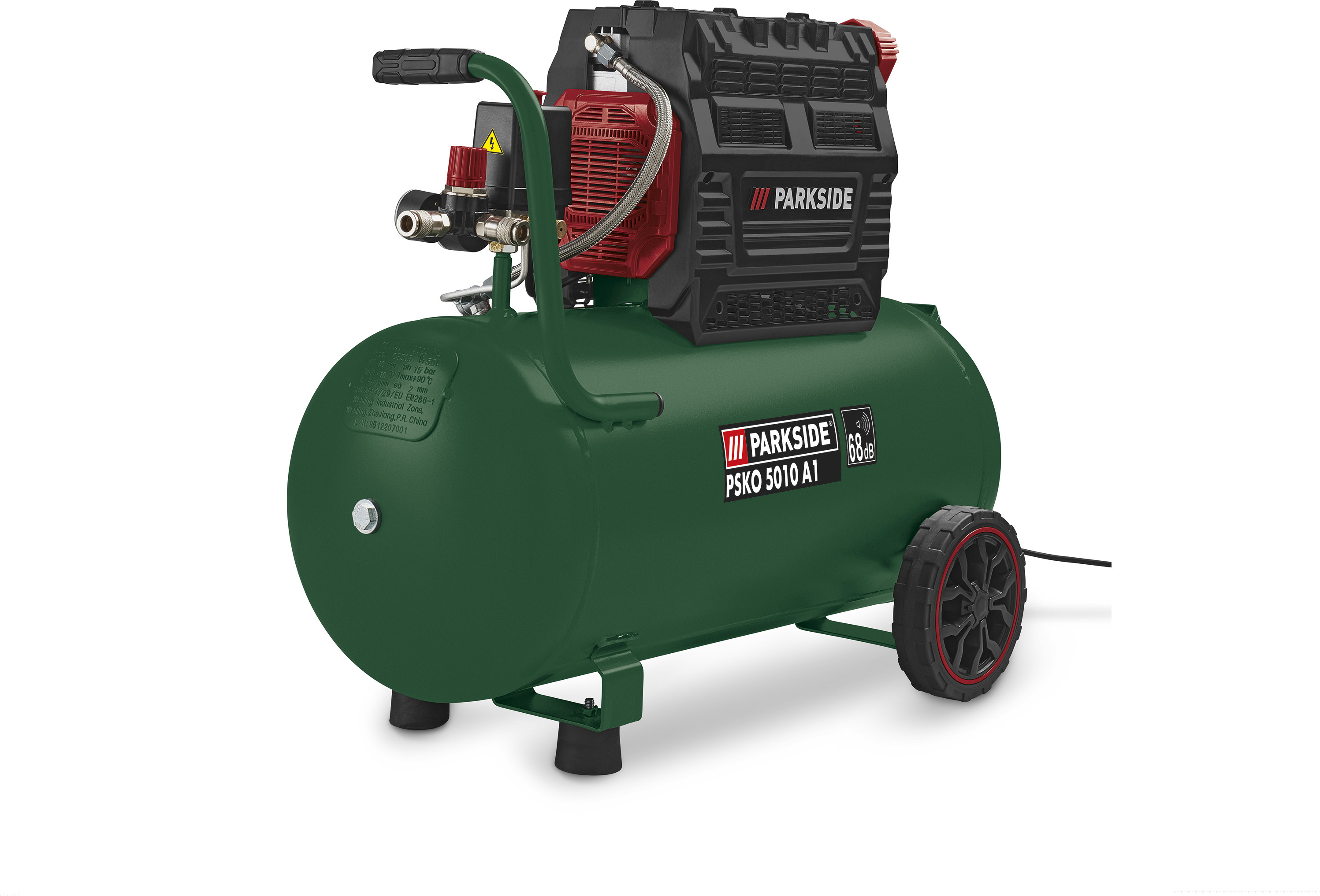 PARKSIDE Druckluft Kompressor Luftkompressor Kessel 50 L Silent PSKO 5010 A1, leiser 2-Zylinder-Motor, 50 Liter Kessel, Ölfreier Motor, schwarz