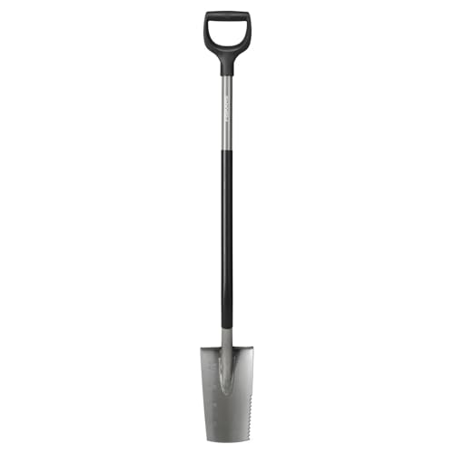Fiskars Schmaler Spaten 250x153mm, 1230mm mit Sägezahnkante und D-Griff, robust und langlebig