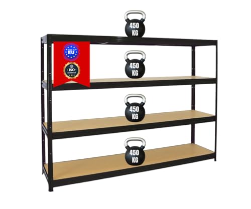 Proregal Schwerlastregal DINO, 180 x 240 x 60 cm, 4 Böden, Traglast 450 kg pro Boden, Schwarz